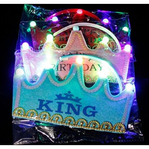 Amawill LED Light Luminous Crown Birthday Hats Headband For Children Girl Princess Boy King Happy Birthday Party Glow Decor
