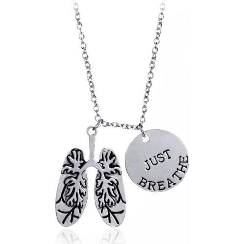 Human Anatomy Jewelry Engraved Just Breath Disc Pendant Necklace Organ of Lung Choker Necklace For Women Men Keep Lung Healthy