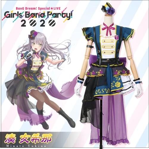 Anime Bang Dream! Minato Yukina Cosplay Costume Special Live 2020 Printing Dresses Hat Christmas Halloween Free shipping CG707ZT