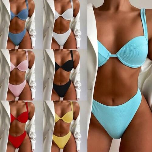 2021 Sexy Push Up Bikinis Swimsuit For Women Swimwear Underwire Top Brazilian Biquini Bikini Set Swimming Bathing Suit Beachwear