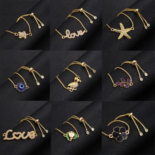 Simple letter LOVE bracelet love chain bracelet turtle starfish owl plant leaf bracelet female adjustable party jewelry