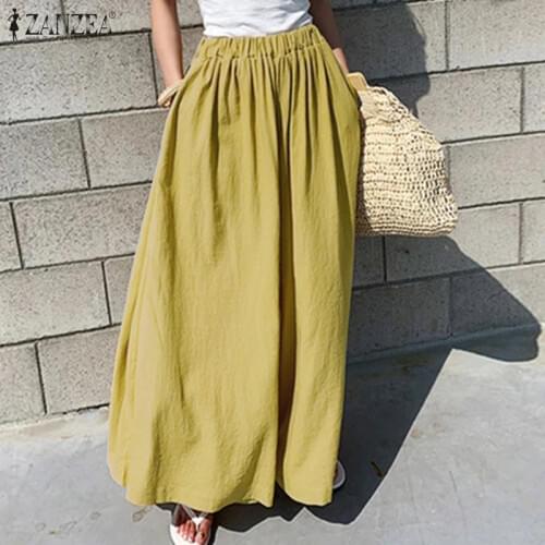 ZANZEA Oversized Women Wide Leg Pants 2021 Fashion Female Casual Elastic Waist Trousers Office Lady Loose Pockets Streetwear