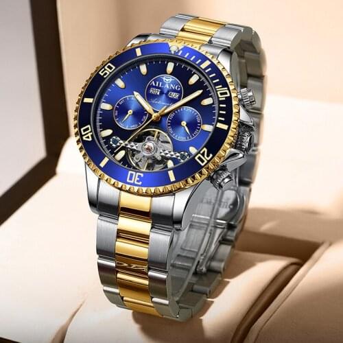 Blue Tourbillon Men Watches Top Brand Luxury Watch Waterproof Automatic Mechanical Watch Mens Fashion Sport 316L Steel Clock
