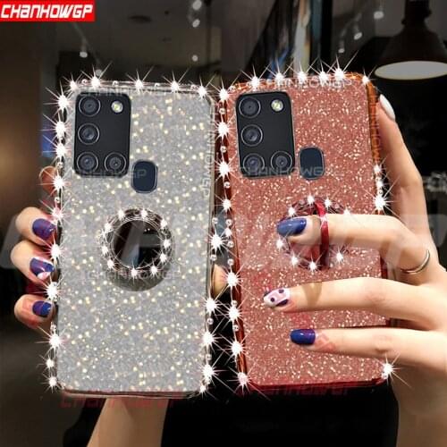 Diamond Ring Holder Case For Samsung Galaxy A51 A71 A21S A11 A21 A31 A41 A81 A91 M11 M21 M31 M30S M60S M80S Glitter Soft Cover