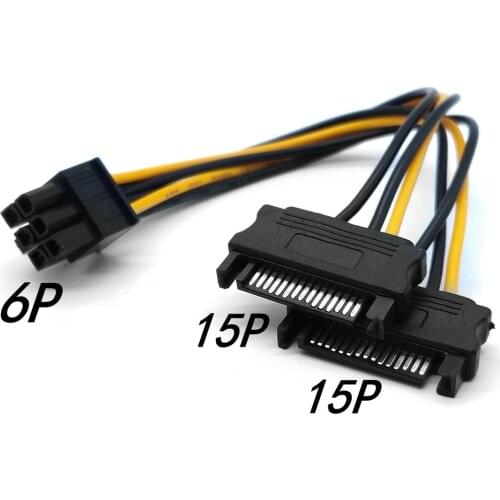 Dual two SATA 15 Pin Male M to pcie pci express pci-express PCI-e Express Card 6 Pin Female Graphics Video Card Power Cable 15cm