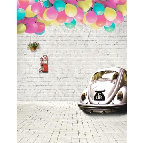 Brick Wall Children Cars Photography Backdrops Colored Balloon Shoot Studio Background 150cm*200cm