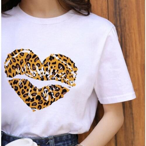 Leopard Print T shirt Women Graphic Watercolor Lips Print Summer 90s Fashion Clothes Lady Tops tees shirt femme