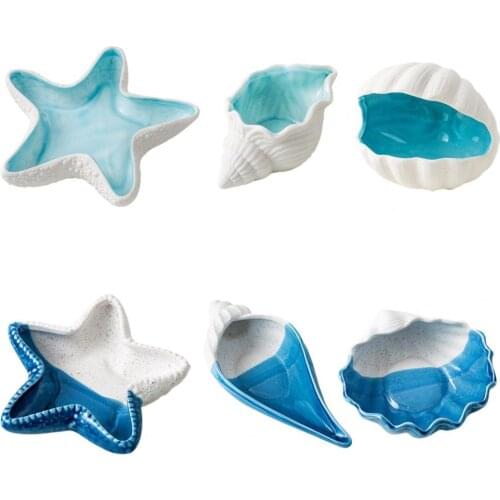 Ceramic Storage Shell Shape Multi-color Starfish Decorative Shell Ceramic Storage for Key Conch Jewelry Plate Storage Containers