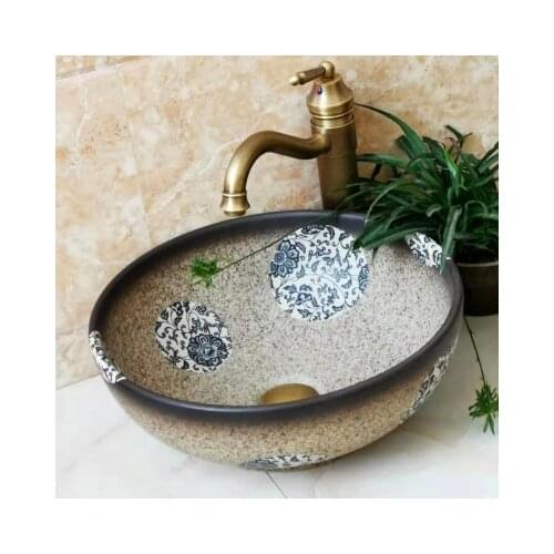Bathroom Artistic Ceramic Vessel Sink Bowl Faucet & Pop-up Drain Combo AB203