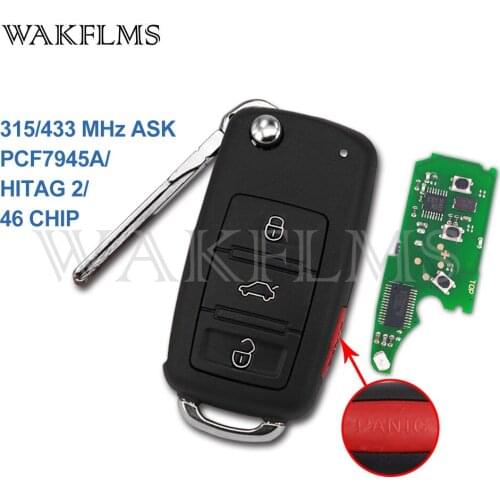 4 buttons flip remote car key 315Mhz 433MHz for VOLKSWAGEN VW Touareg 2002-2010 with PCF7945A HITAG 2 46 chip