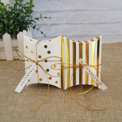 10pcs Hot Sale Gold Bronzing Pattern Pillow Box Mini Candy Box Wedding Dragees Packaging Box For Event & Party