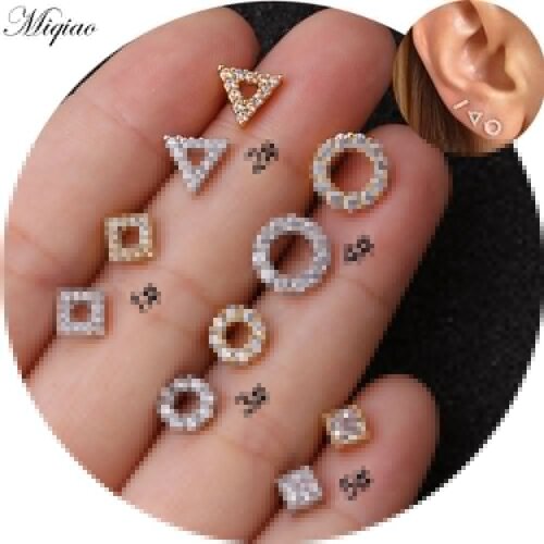 Miqiao 2pcs Popular New Product Zircon Triangle Diamond Ear Bone Nail Piercing Jewelry