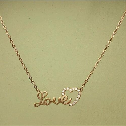 Fashion LOVE heart pendant necklace women accessories koyle, gold color stainless steel necklaces crystal jewelry neckless colar