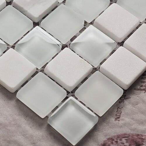 White color crystal glass mixed stone mosaic tiles HMGM2022 for kitchen backsplash tile bathroom shower hallway wall mosaic