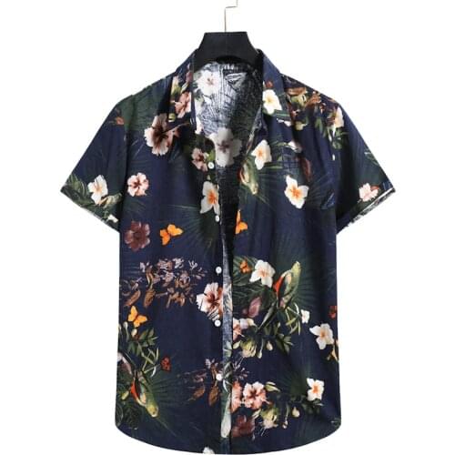 Mens Summer Floral Print Beach Shirts Lapel Casual Chic Short Sleeve Hawaiian Shirt Men Clothing Streetwear Harajuku Shirt Male