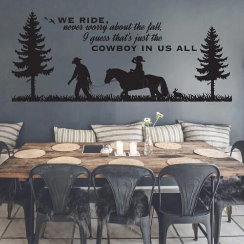 Large Size Western Cowboy Quote Wall Decals Vinyl Home Decor For Living Room Bedroom Tree Grass Decals House Interior Mural 4380