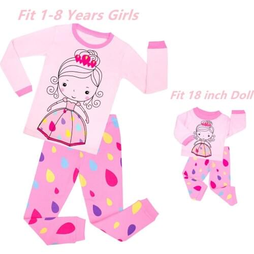 Brand New Summer Baby Girls Pajamas with 18 Inches Doll Pajamas Sets Pyjamas Kids Girls Ballet Dance Raindrop Pijamas Kids
