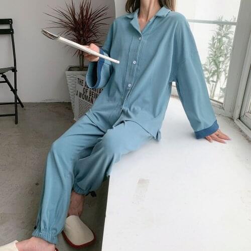 Fdfklak Velvet Pajamas Women 2021 Autumn Korean Long Sleeve Trousers Warm Cardigan Lapel Casual Home Wear Pyjama Femme