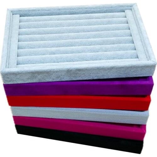 Portable Velvet Jewelry Ring Earring Insert Display Cufflinks Organizer Box Wooden Flat Stackable Tray Holder Storage Showcase