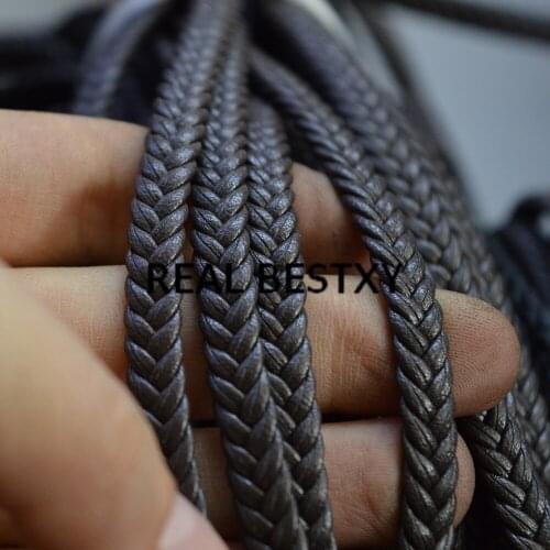 REAL BESTXY 5m/lot 7*3mm brown flat braided Leather Cord Necklace Bracelet Rope For DIY Jewelry Accessories brow leather cords