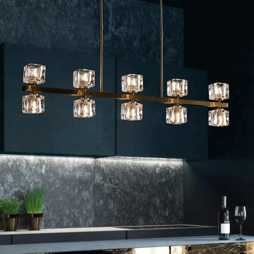 Postmodern light luxury restaurant chandelier Nordic copper lamp modern minimalist crystal chandelier