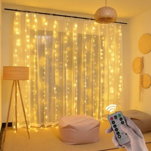 3M Star 300 LED Window Curtain String Light Remote Festoon Garland for Christmas Wedding Party Home Garden Bedroom Outdoor Wall