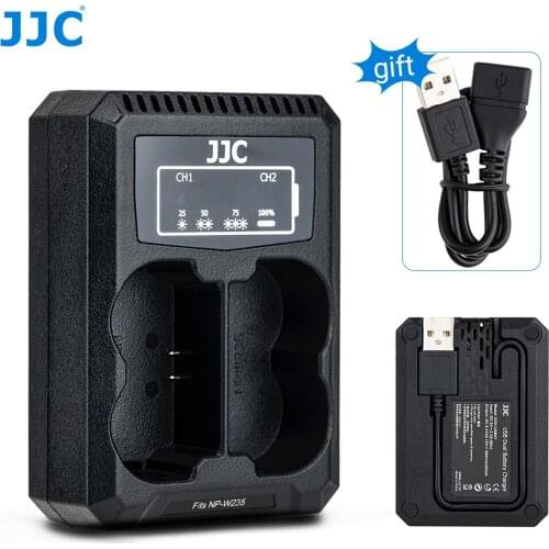 JJC Dual USB Charger for Fujifilm NP-W235 Battery, Compatible with Fuji XT4 X-T4 XT-4, Built-in USB Cable + 40cm Extension Cable