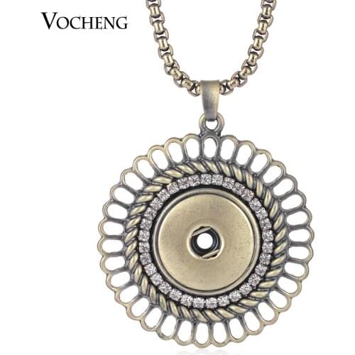 Vocheng Snap Button Charms Jewelry Hollow out Inlaid Crystal Bronze Pendant Necklace Fit 18mm NN-504