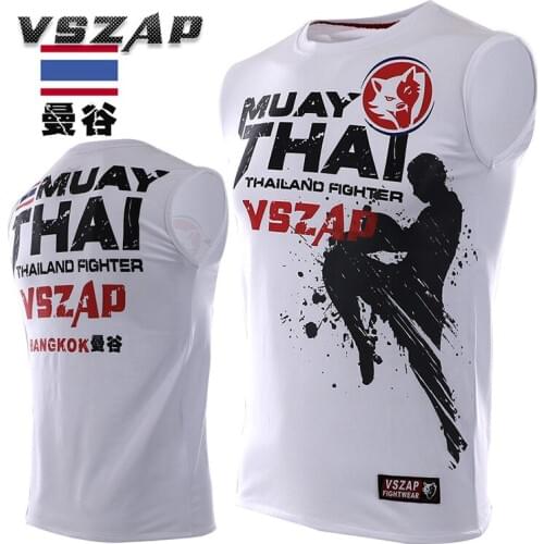 VSZAP MUAY THAI martial arts fitness tops man tshirt MMA fight top white color