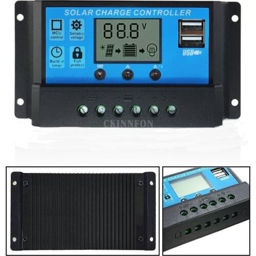 DHL 20PCS 24V 12V LCD Auto Solar Panel Battery Charge Controller 30A 20A 10A PWM LCD Display Solar Collector Regulator