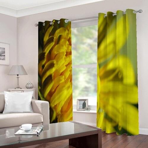 Customizable Any Size Yellow Flower 3D Blackout Curtains Large Window For Living Room Bedroom Polyester Fabric Drapes Decor