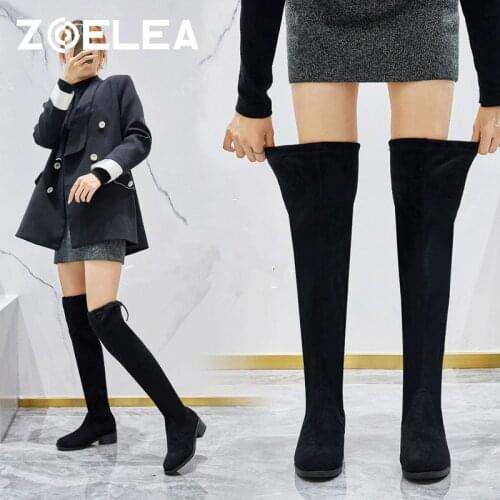 Women Black Slim Warm Shoes 2021 Big Size 44 Thigh High Boots For Womens Winter Over Knee Boots Woman Elastic Botas altas Mujer