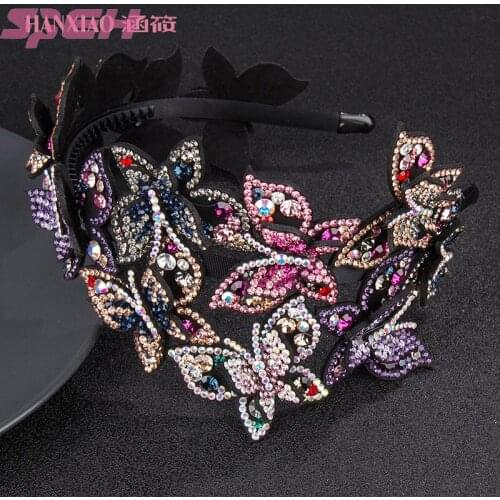 Hairband womens three-dimensional butterfly color water drill collar teeth anti-slip hairpin large diamond head jewelry