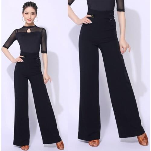 Latin Dance Pants Women Wide-legged Pants Ballroom Competiton Costume Practice Clothes Performance Ballroom Trousers VDB1962
