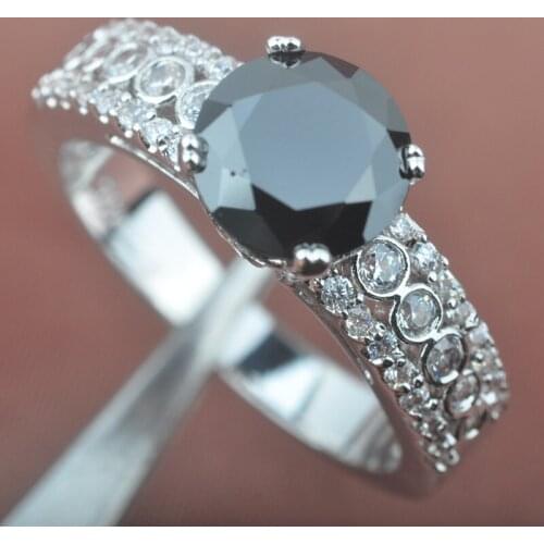 Black Cubic Zirconia Silver Plated For Women Classic Jewelry Rings Free Shipping Size 6 7 8 9 SA017