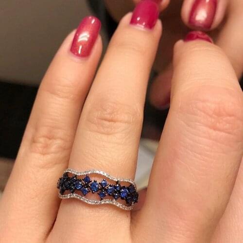 Blue Crystal Women Rings Multi Layer Engagement Wedding Rings Fashion Charms Shine Rings For Women Jewelry Wholesale