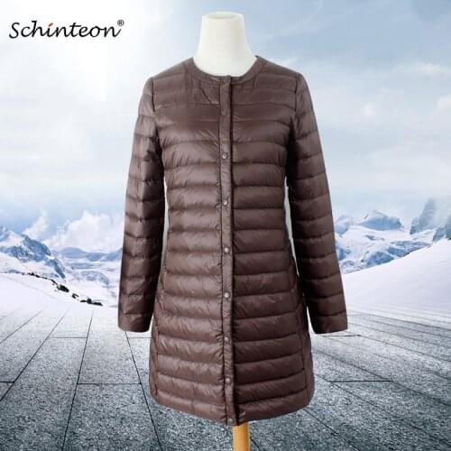 2020 Schinteon Women Down Jacket Ultra Light White Duck Down Long Coat Thin Inner Bottoming Garment Slim Autumn New Arrival