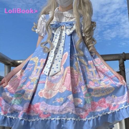 Lolibook Kawaii Lolita Summer Womens Dress 2021 Party VintageJsk Dress Women Harajuku Sweet Sleeveless Bowknot Suspender Dress
