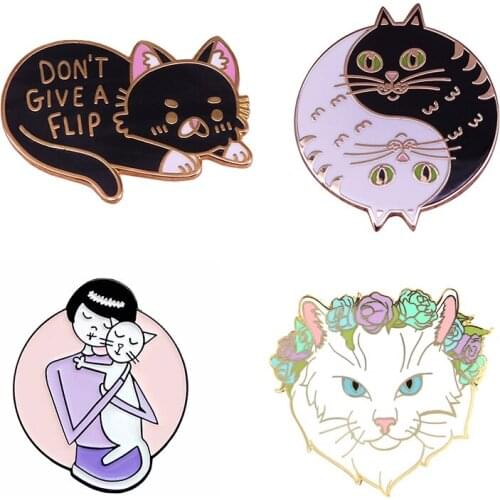 Black and white cats pin cute cartoon animal pin felid lovers great present