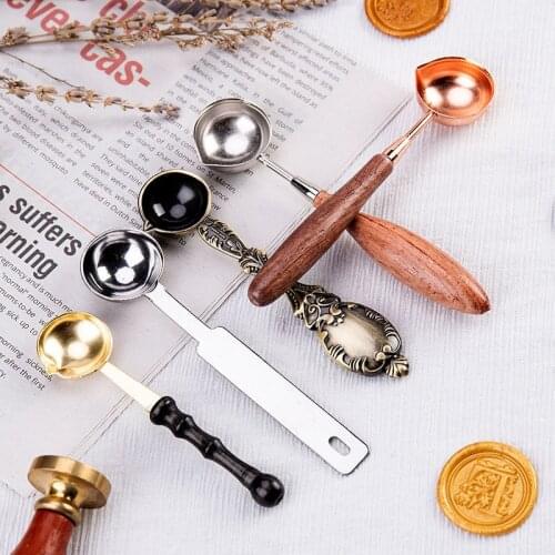1PCs Anti-Hot Sealing Wax Spoon Sealing Stamp Wax Melting Spoon Vintage Wood Handle Sealing Wax Spoon Stamps for Scrapbooking