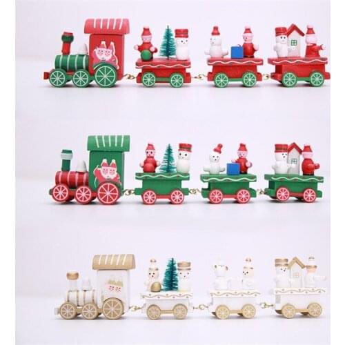 1pc Christmas Cute Cartoon Snowman Four-story Train Desktop Decoration Wooden Crafts Childrens Toys Party Decorations Gifts 85D