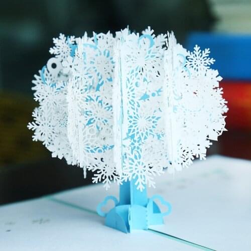 10pcs Wholesale 3D Handmade Merry Christmas Blue White Snowflake Tree Paper Greeting Cards PostCard New Year Kids Friend Gift