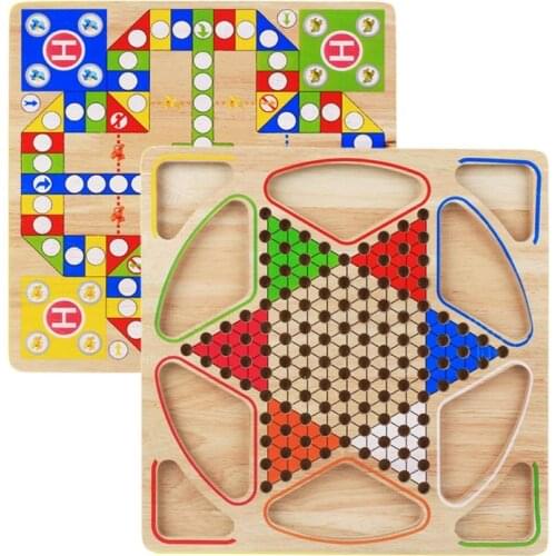 2 in 1 Double-Faced Wooden Chinese Checkers Flying Ludo Board Set Kid Family Toy