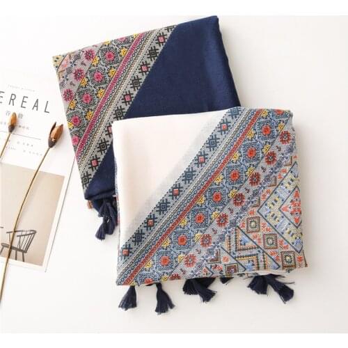 2021 Newest Women Geo Printed Scarf Cotton Tassel Scarf Shawls Wraps Hijabs