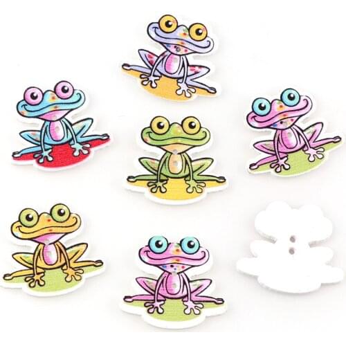 50PC 31x27mm Wooden Buttons Mix Color Frog Sewing Accessories 2 Holes Wood Decorative Scrapbooking Sewing Buttons
