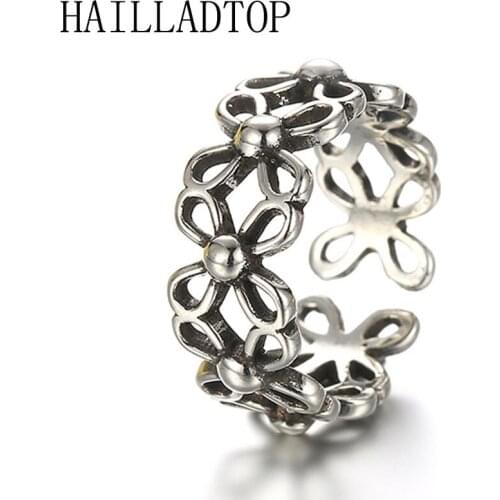 Butterfly Hollow Retro Ring Flower Silvering Vintage Ethnic Rings Resizable Female Thai Silver Plated Trendy Rings Birthday Gift