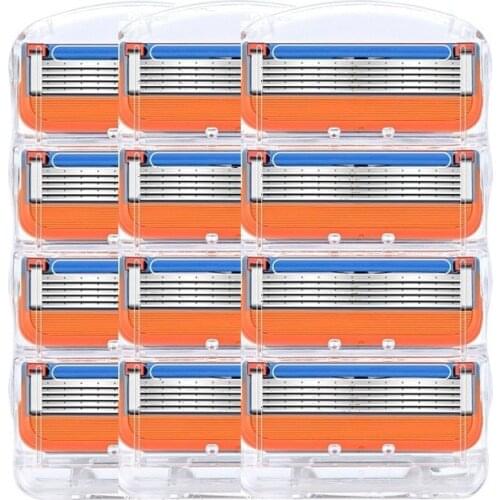 12pcs/pack Razor Blade For Men Face Care Shaving Safety,5layers Stainless Steel Shaver Cassette Fit For Gillettee Fusione