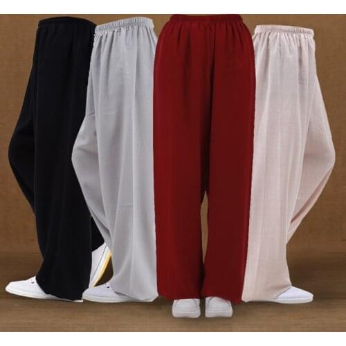 7color Unisex cotton&linen Tai chi trousers morning exercises martial arts kung fu antistatic lanterns pants red/blue/gray