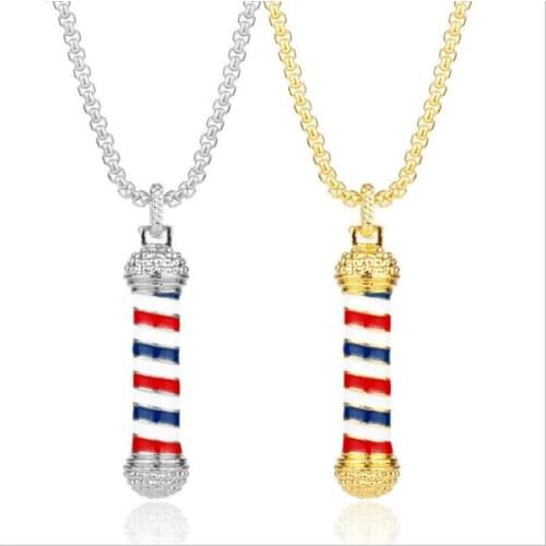 Fashion alloy three color barbershop turn lights pendant unisex long chains necklace rhodium gold color one piece xy411
