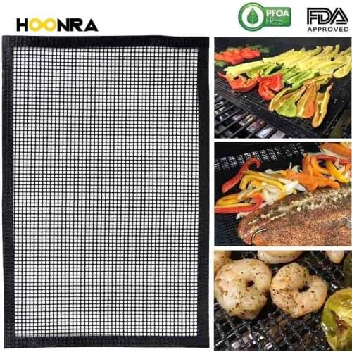 HOONRA 1Pcs Black BBQ Mesh Grill Mat PTFE Baking Mat Non-stick Baking Sheet Pad BBQ Baking Mat Heat-resistant Barbecue Tools